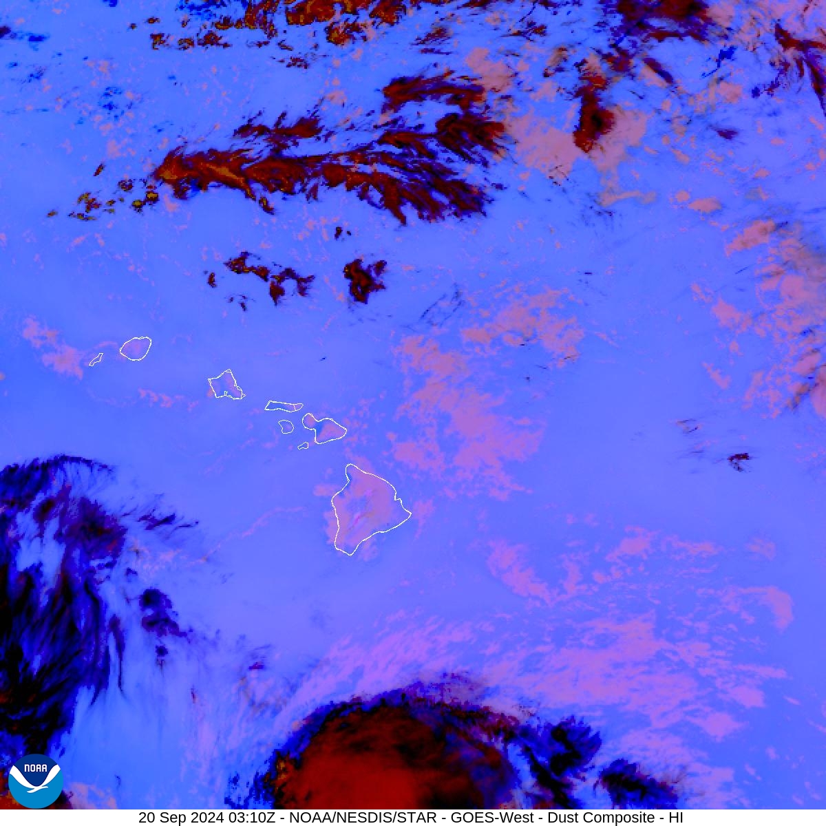 Tropospheric Dust Content - RGB for identifying tropospheric dust - 20 Sep 2024 - 0310 UTC