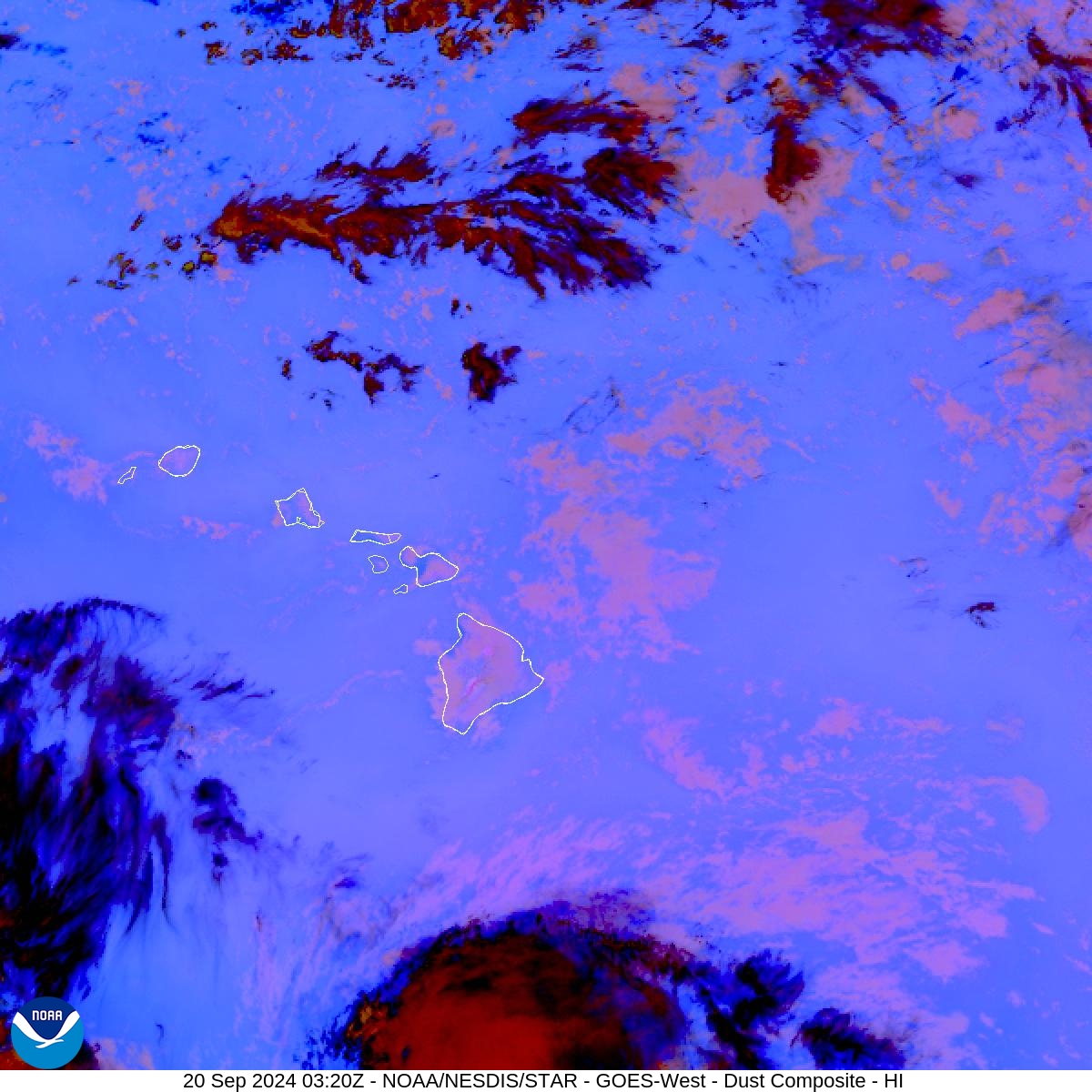 Tropospheric Dust Content - RGB for identifying tropospheric dust - 20 Sep 2024 - 0320 UTC