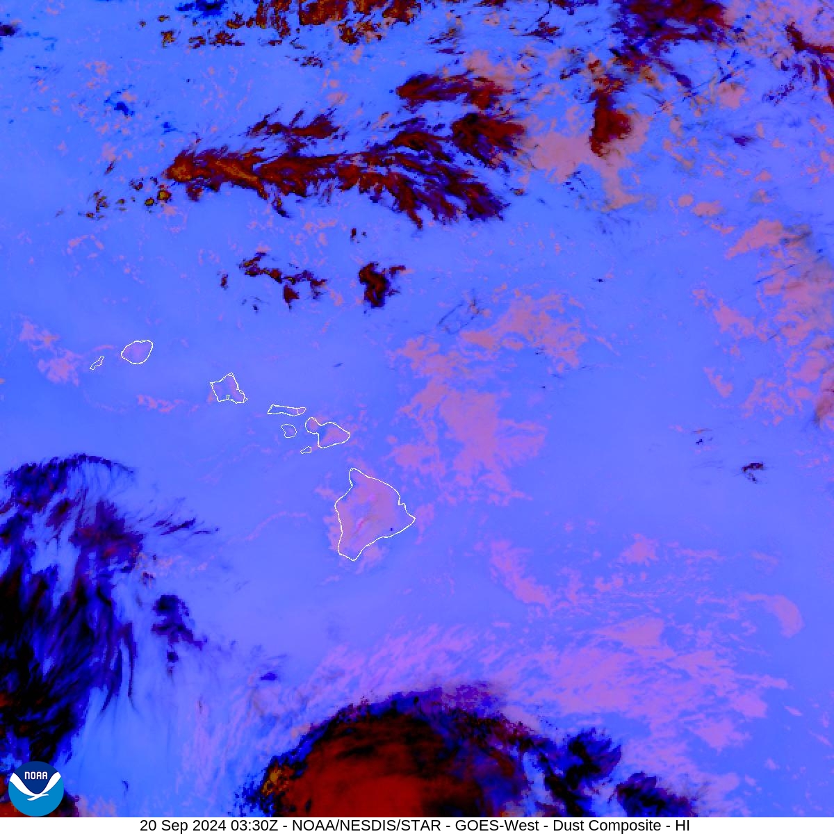 Tropospheric Dust Content - RGB for identifying tropospheric dust - 20 Sep 2024 - 0330 UTC