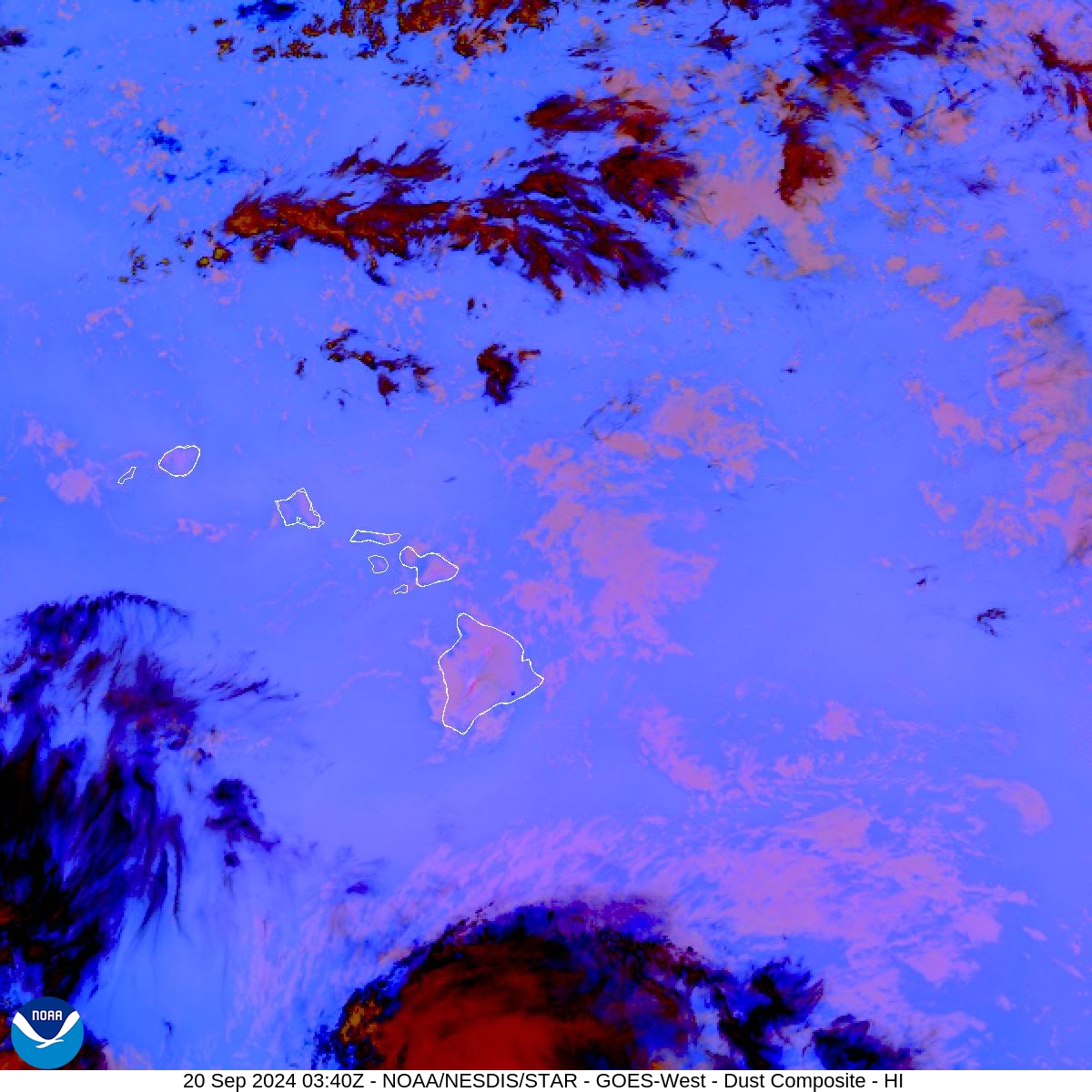 Tropospheric Dust Content - RGB for identifying tropospheric dust - 20 Sep 2024 - 0340 UTC