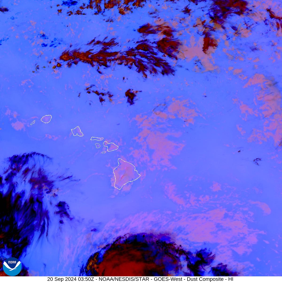 Tropospheric Dust Content - RGB for identifying tropospheric dust - 20 Sep 2024 - 0350 UTC