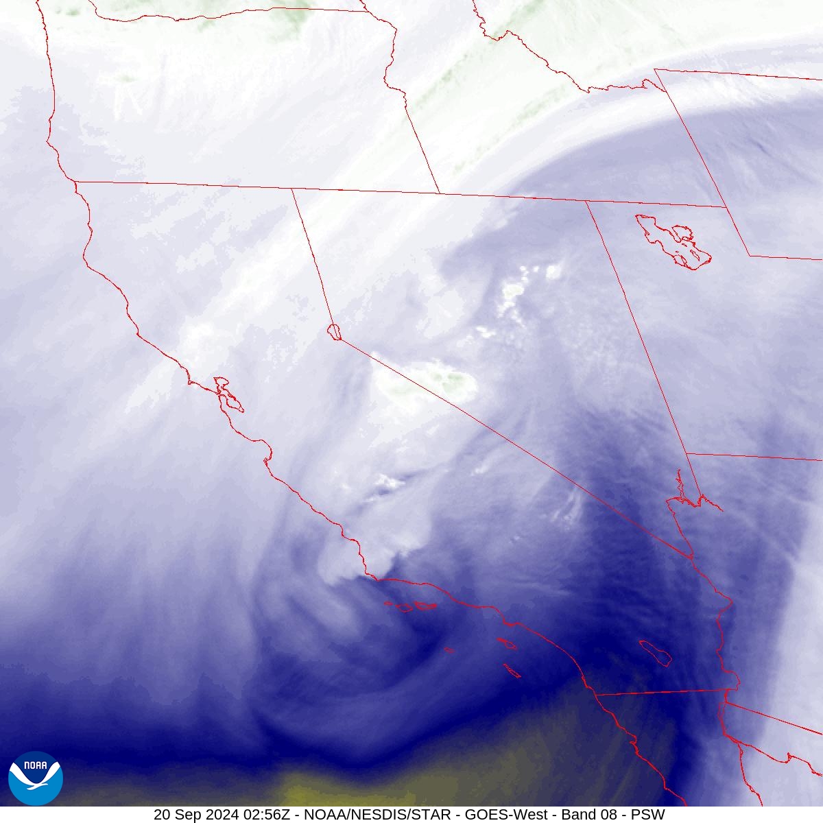 Band 8 - 6.2 µm - Upper-Level Water Vapor - IR  - 20 Sep 2024 - 0256 UTC