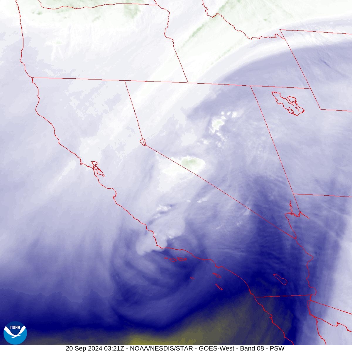 Band 8 - 6.2 µm - Upper-Level Water Vapor - IR  - 20 Sep 2024 - 0321 UTC