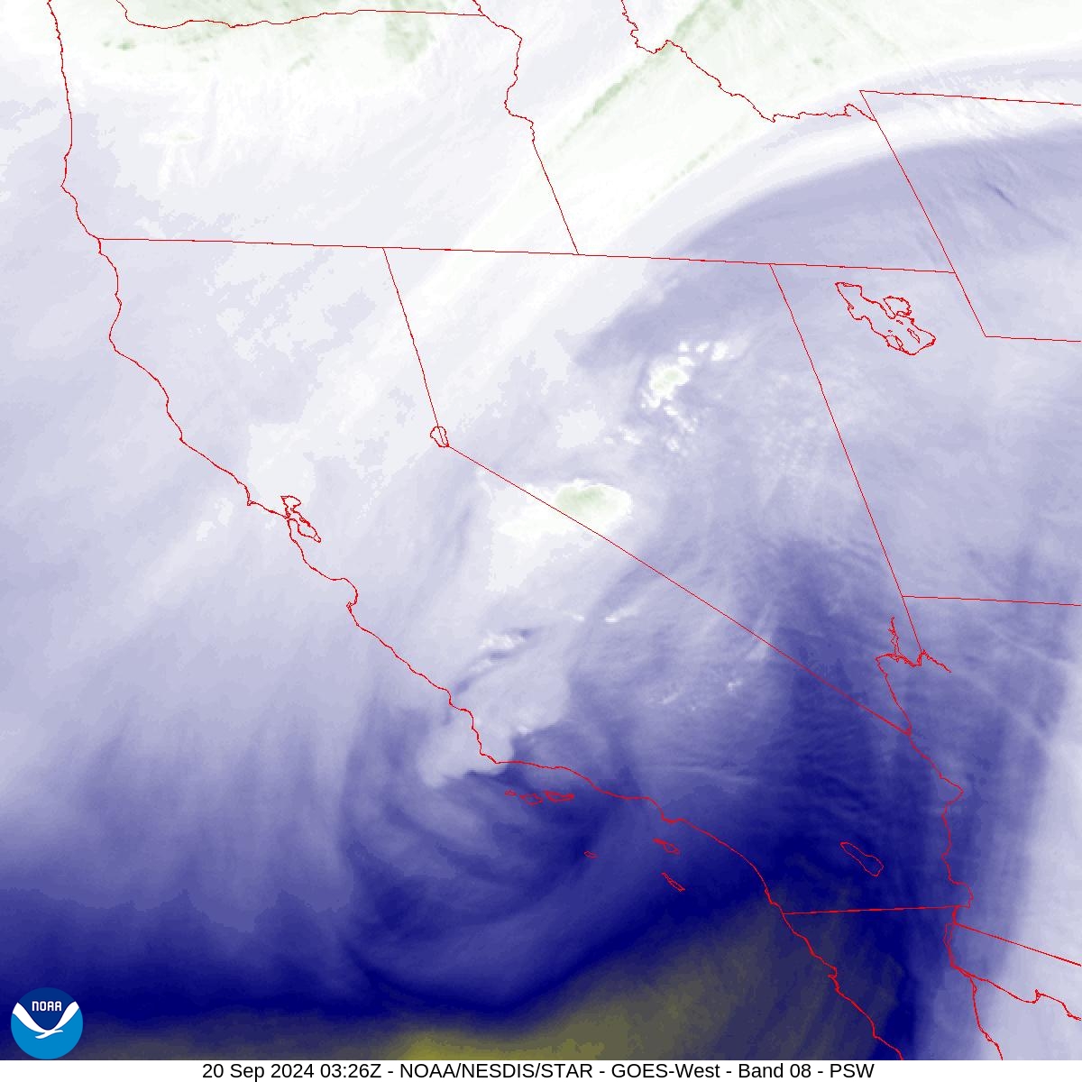 Band 8 - 6.2 µm - Upper-Level Water Vapor - IR  - 20 Sep 2024 - 0326 UTC