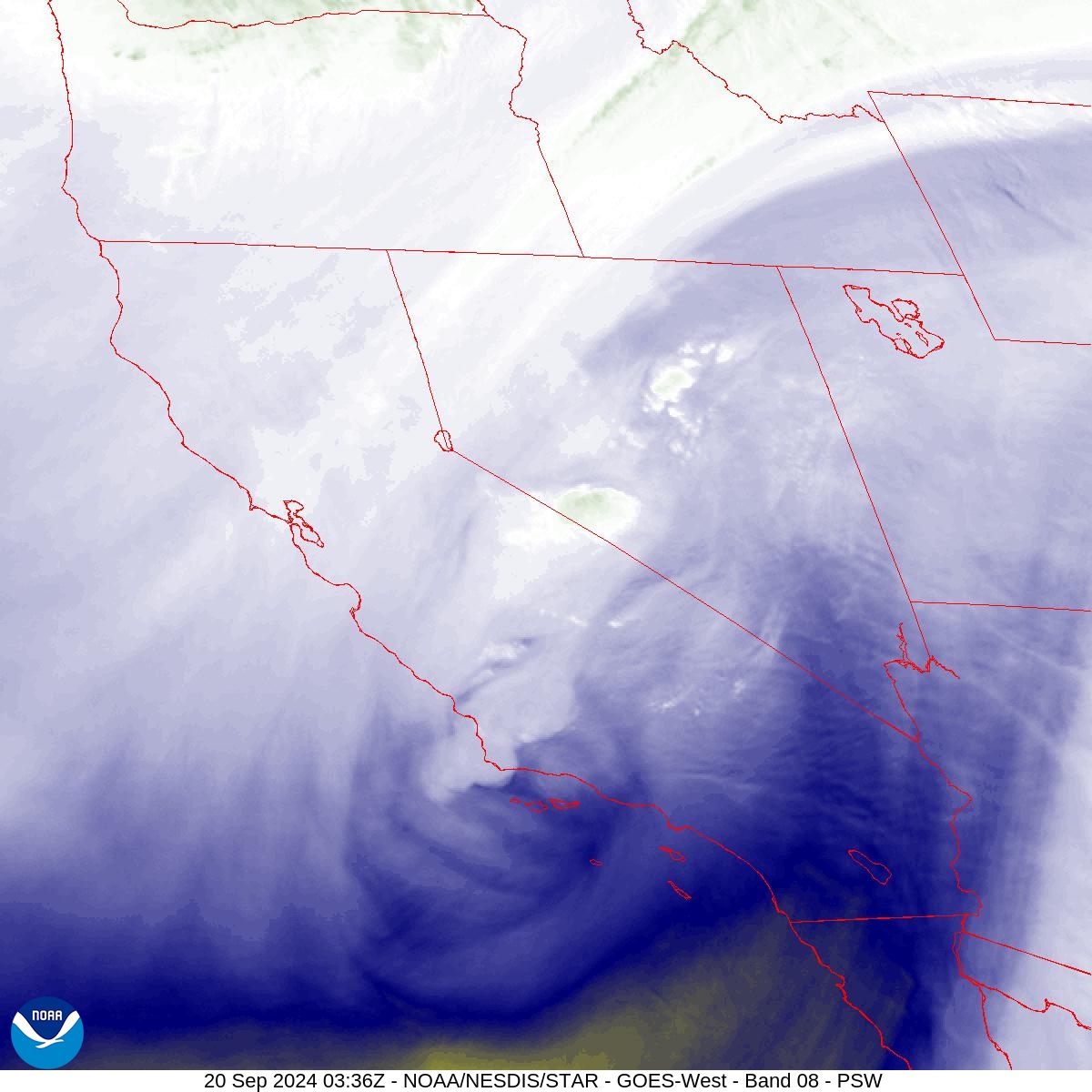 Band 8 - 6.2 µm - Upper-Level Water Vapor - IR  - 20 Sep 2024 - 0336 UTC