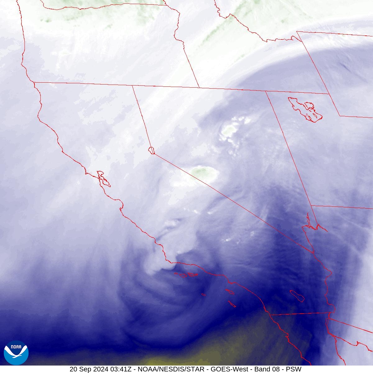 Band 8 - 6.2 µm - Upper-Level Water Vapor - IR  - 20 Sep 2024 - 0341 UTC