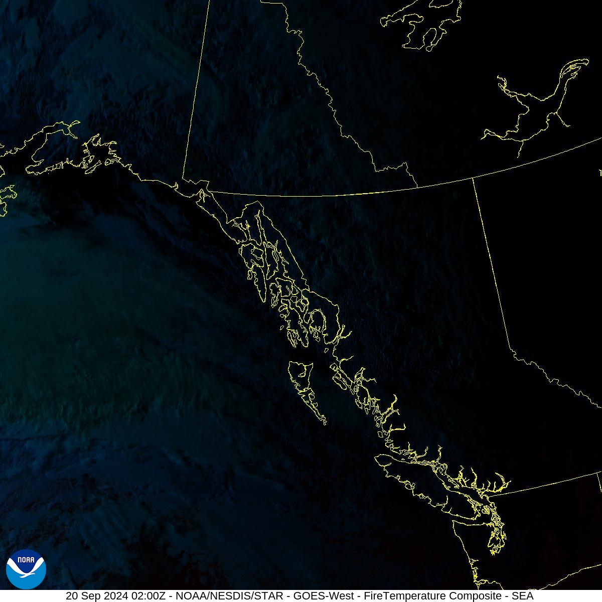 Fire Temperature - RGB used to highlight fires - 20 Sep 2024 - 0200 UTC