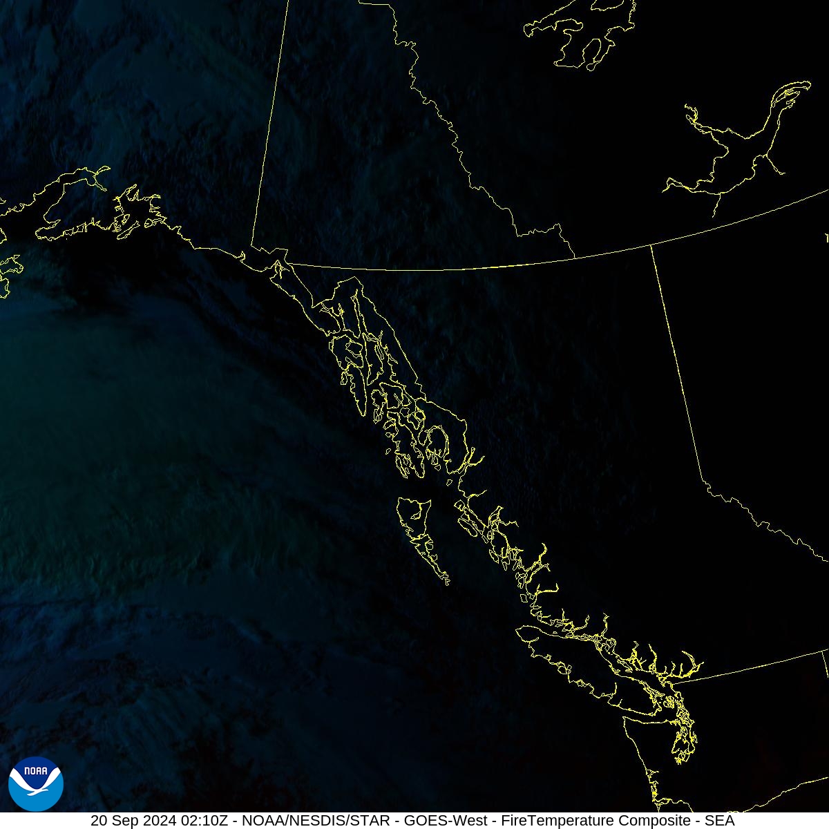 Fire Temperature - RGB used to highlight fires - 20 Sep 2024 - 0210 UTC