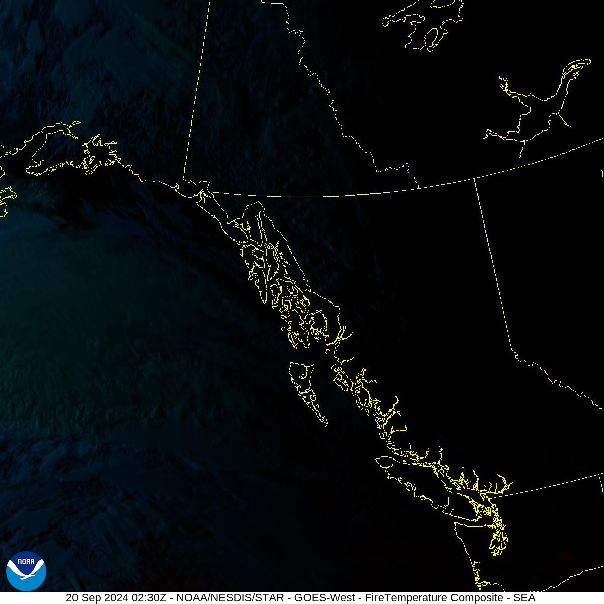 Fire Temperature - RGB used to highlight fires - 20 Sep 2024 - 0230 UTC