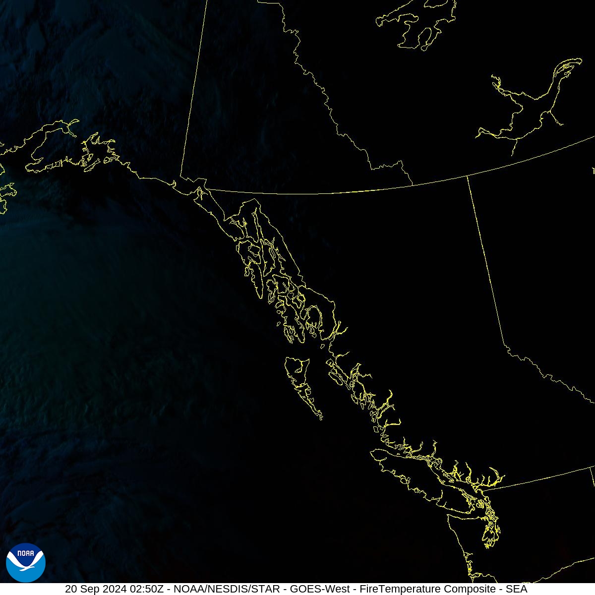 Fire Temperature - RGB used to highlight fires - 20 Sep 2024 - 0250 UTC