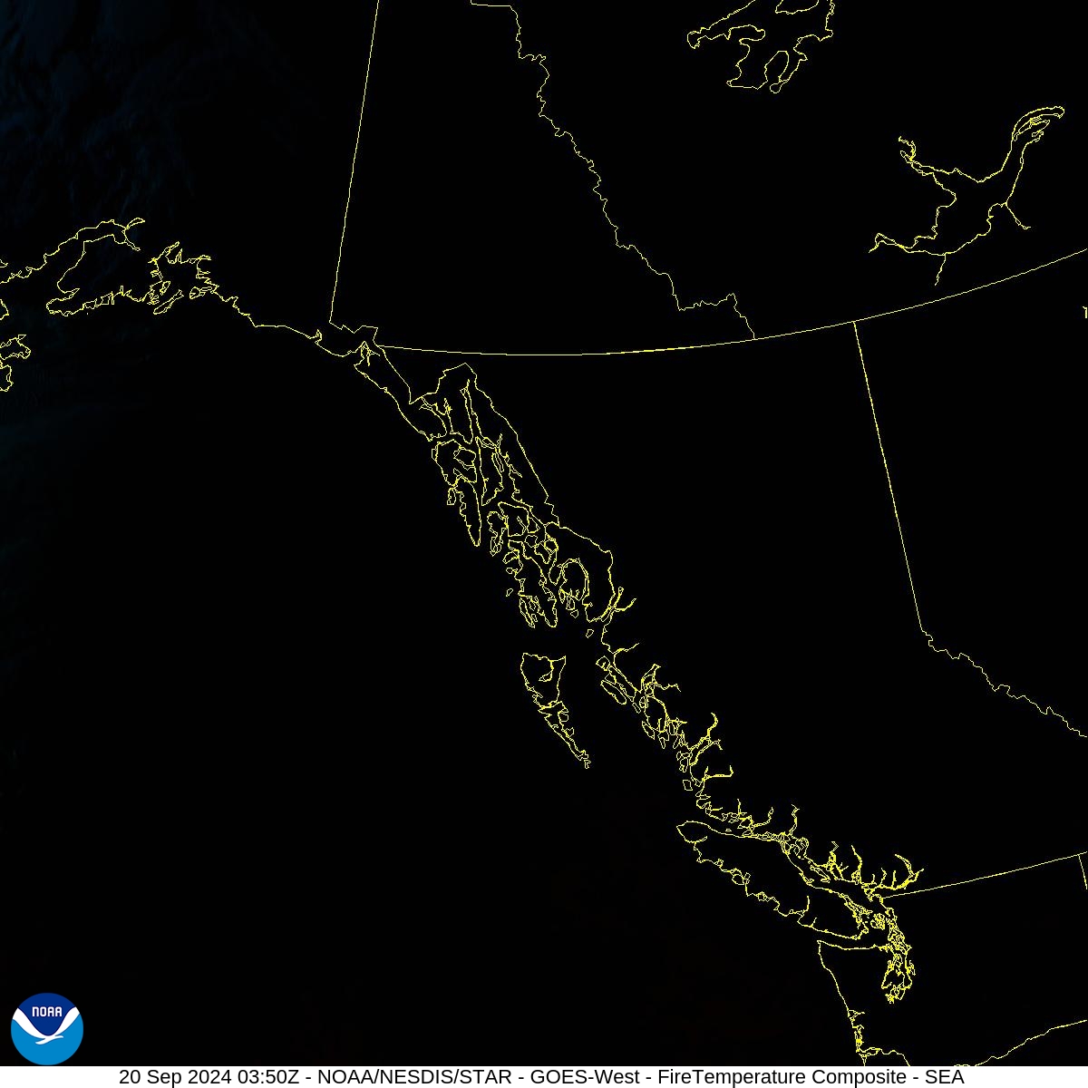 Fire Temperature - RGB used to highlight fires - 20 Sep 2024 - 0350 UTC