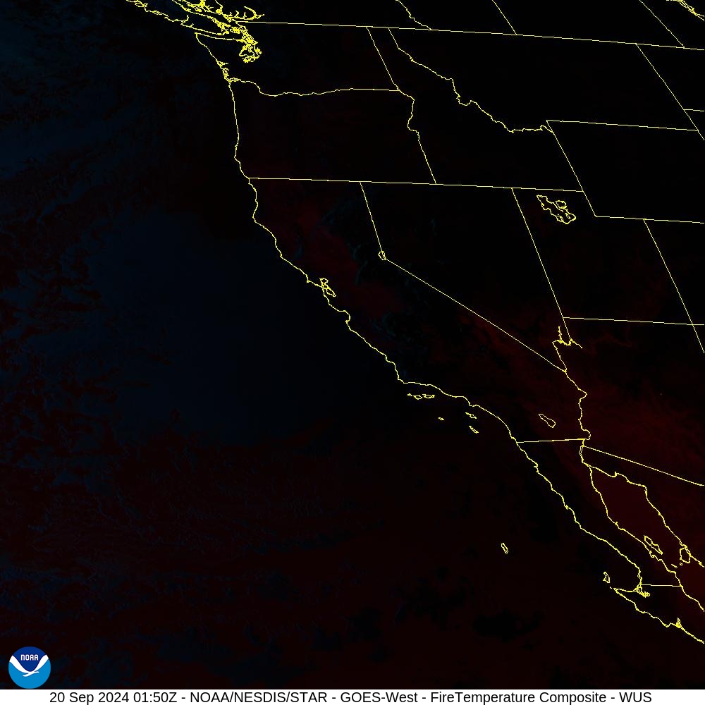 Fire Temperature - RGB used to highlight fires - 20 Sep 2024 - 0150 UTC