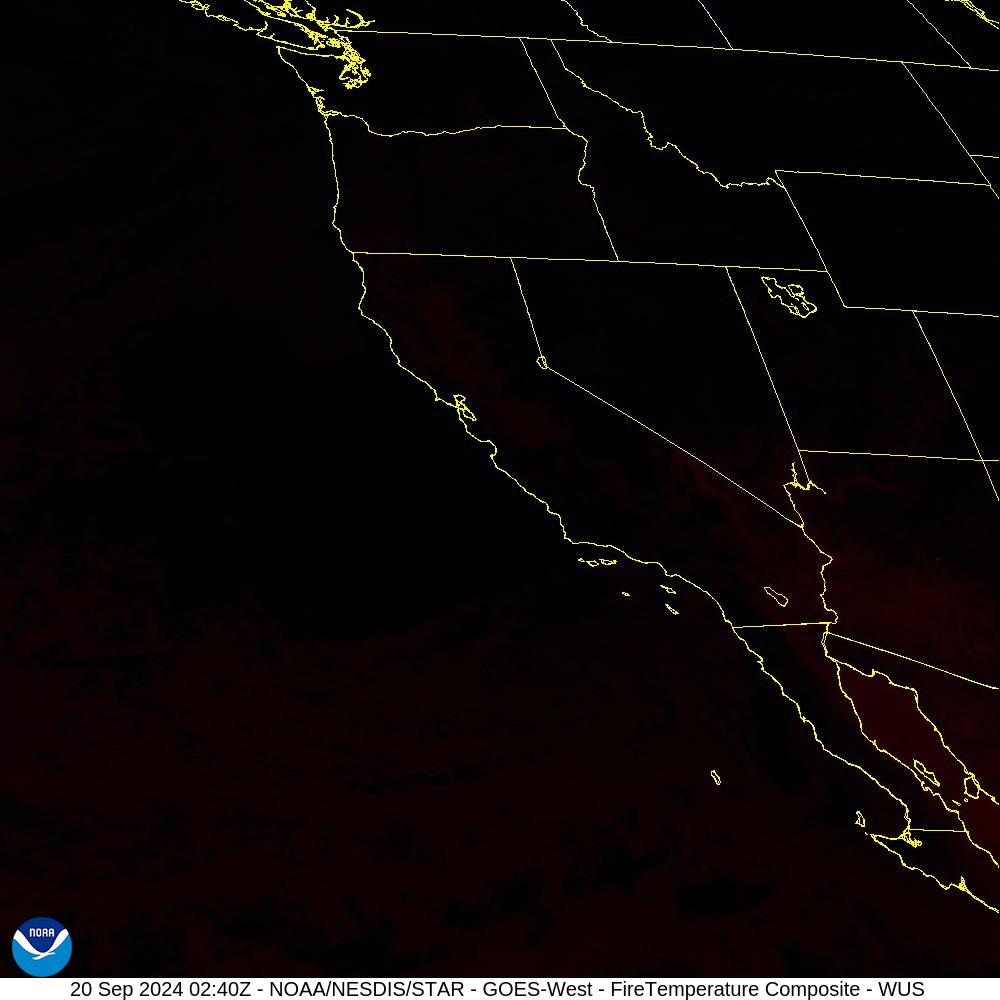 Fire Temperature - RGB used to highlight fires - 20 Sep 2024 - 0240 UTC