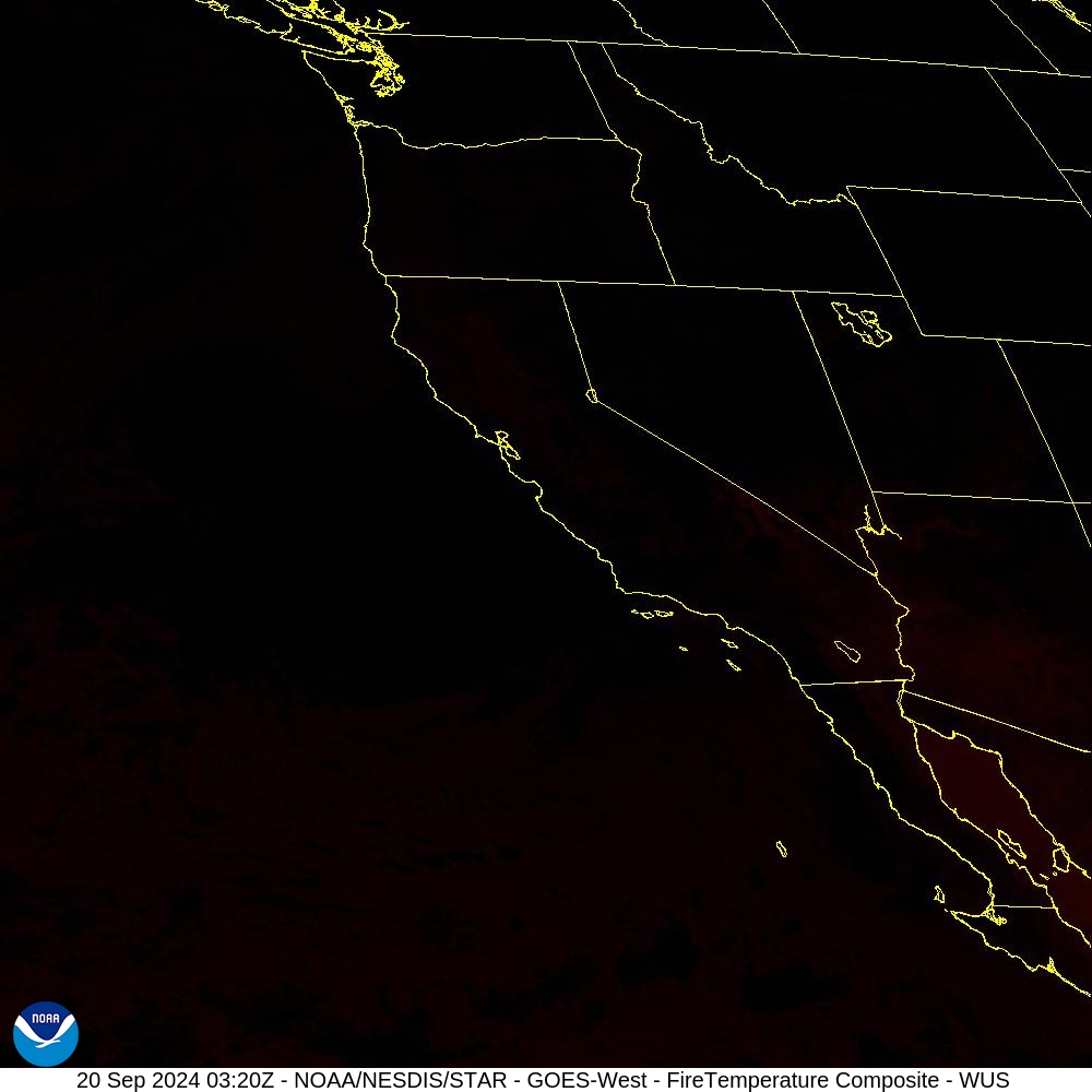 Fire Temperature - RGB used to highlight fires - 20 Sep 2024 - 0320 UTC