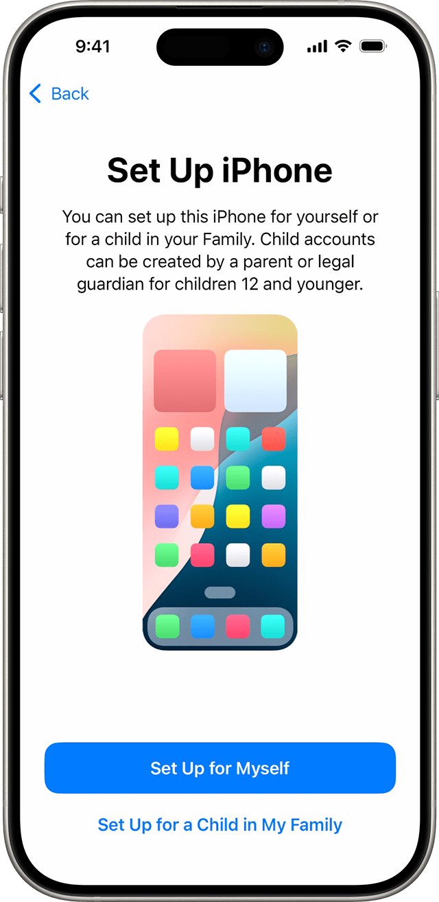 During the iPhone set up process in iOS 18, you can choose whether the new phone is for you or for a child in your family.