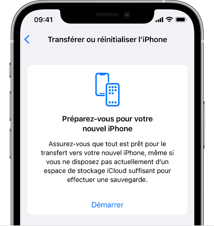 iPhone avec écran « Préparez-vous pour votre nouvel iPhone »