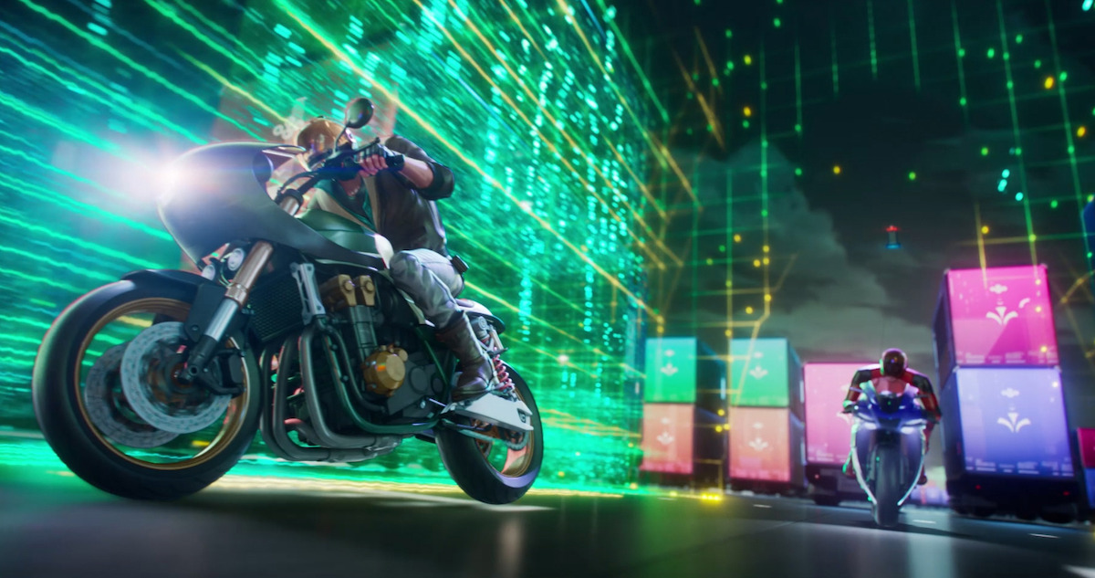 Two motorcycles race in 'Tokyo Override'