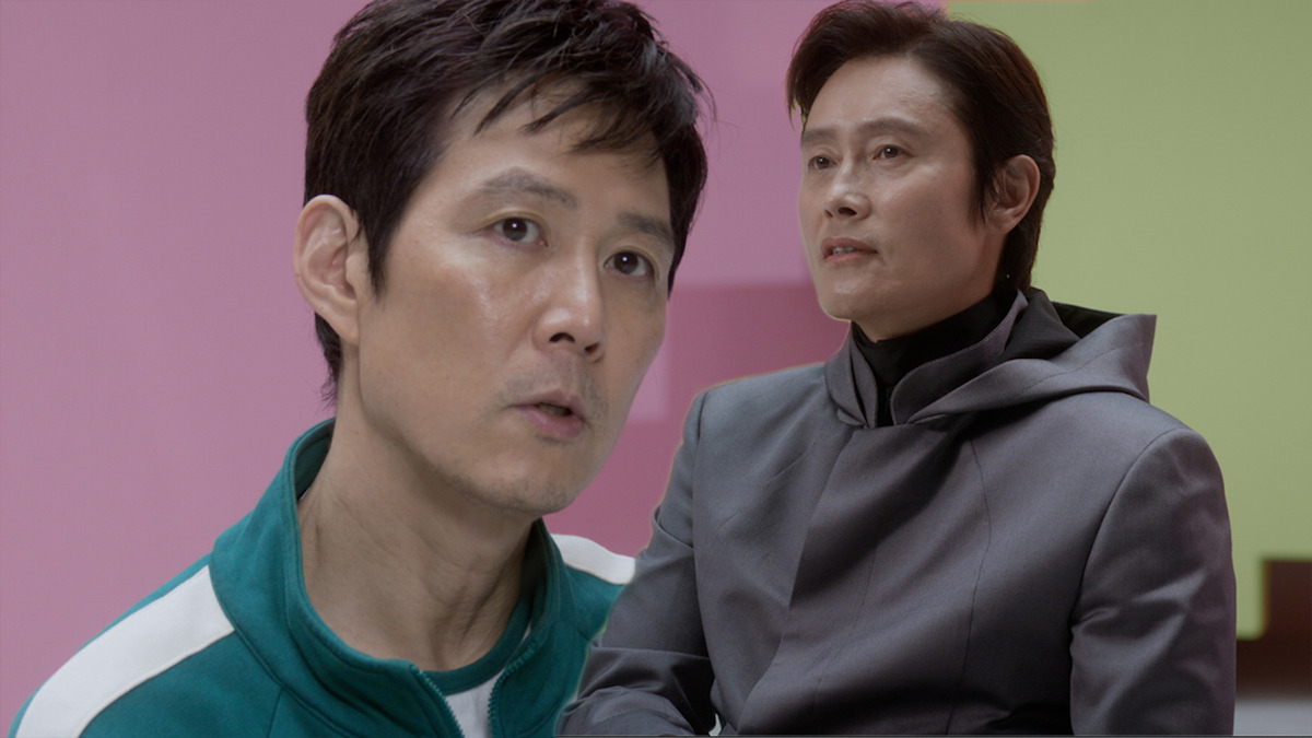 Split screen of Lee Jung-jae as Seong Gi-hun and Lee Byung-hun as Front Man from Season 2 of 'Squid Game'