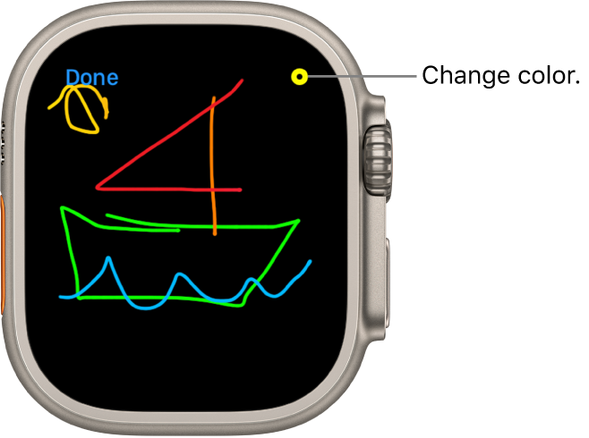 The drawing canvas with a sketch in the center, and the color picker in the top-right corner.