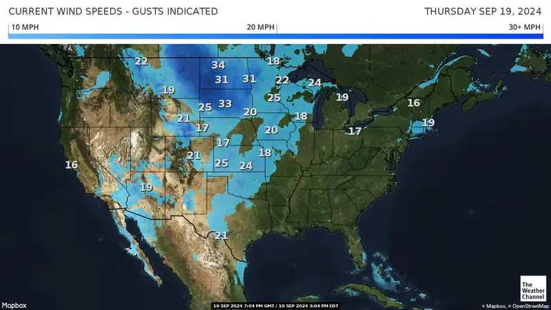 Current USA Wind Gust Map