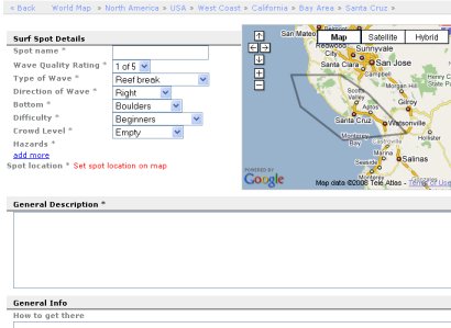 The Edit Surf Spot Page Detail