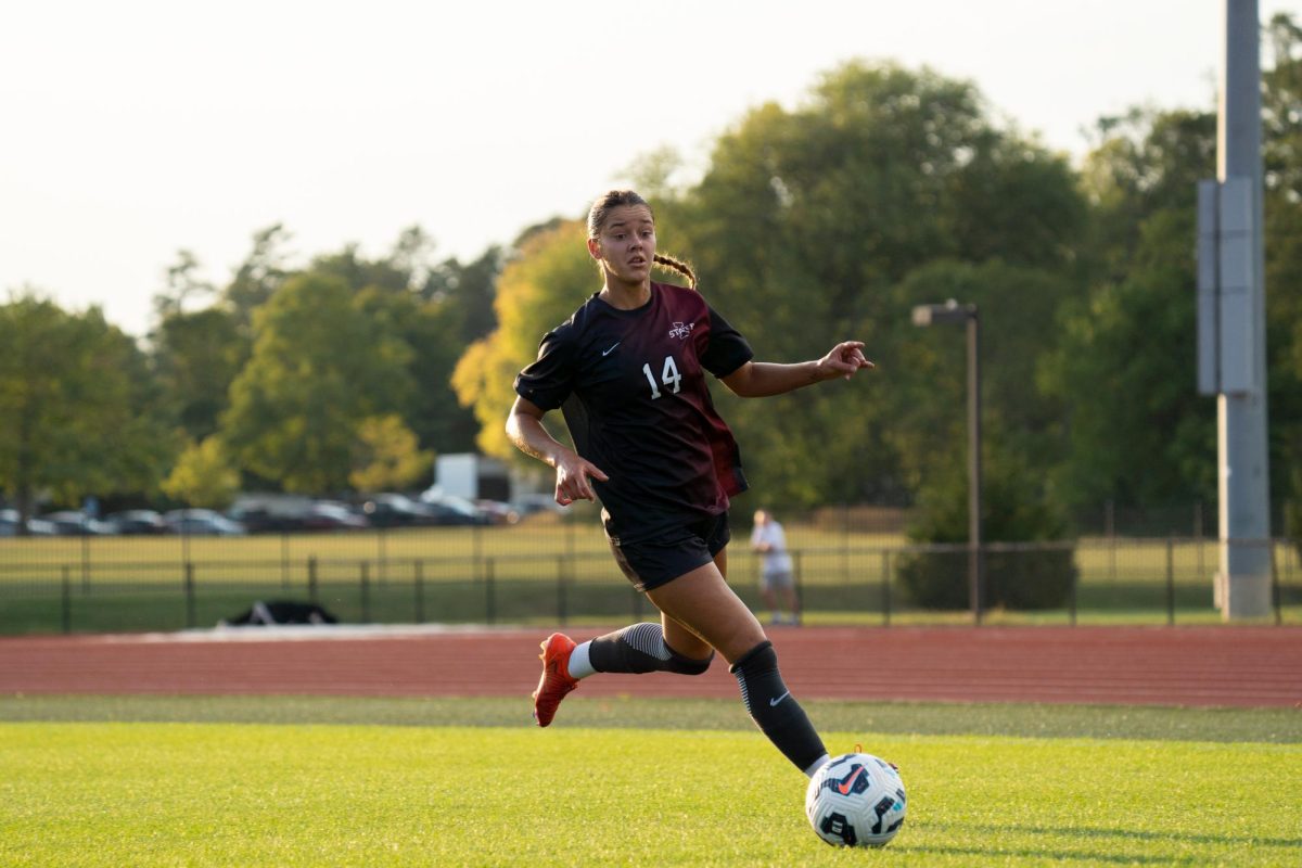 Lauren Hernandez (14) getting the ball down the line during the Iowa State vs. UCF match, Cyclone Sports Complex, Sept. 19, 2024.