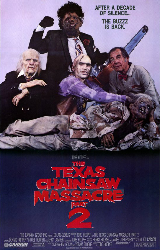 Ken Evert, Bill Johnson, Bill Moseley, and Jim Siedow in The Texas Chainsaw Massacre 2 (1986)