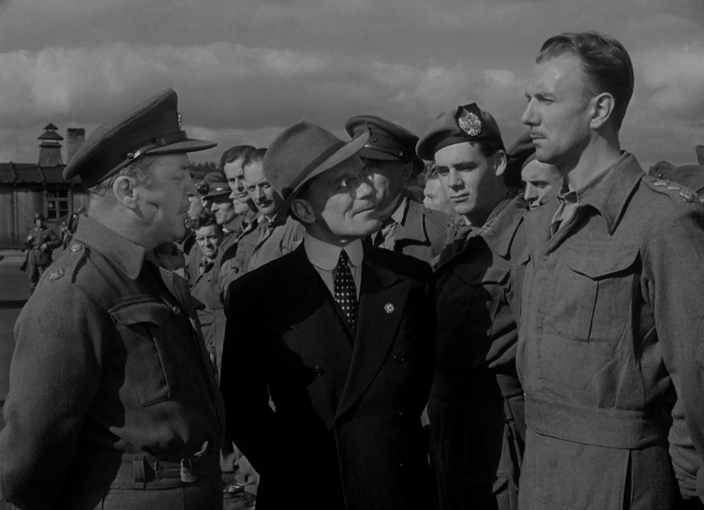 Derek Bond, Guy Middleton, Basil Radford, Michael Redgrave, and Karel Stepanek in The Captive Heart (1946)