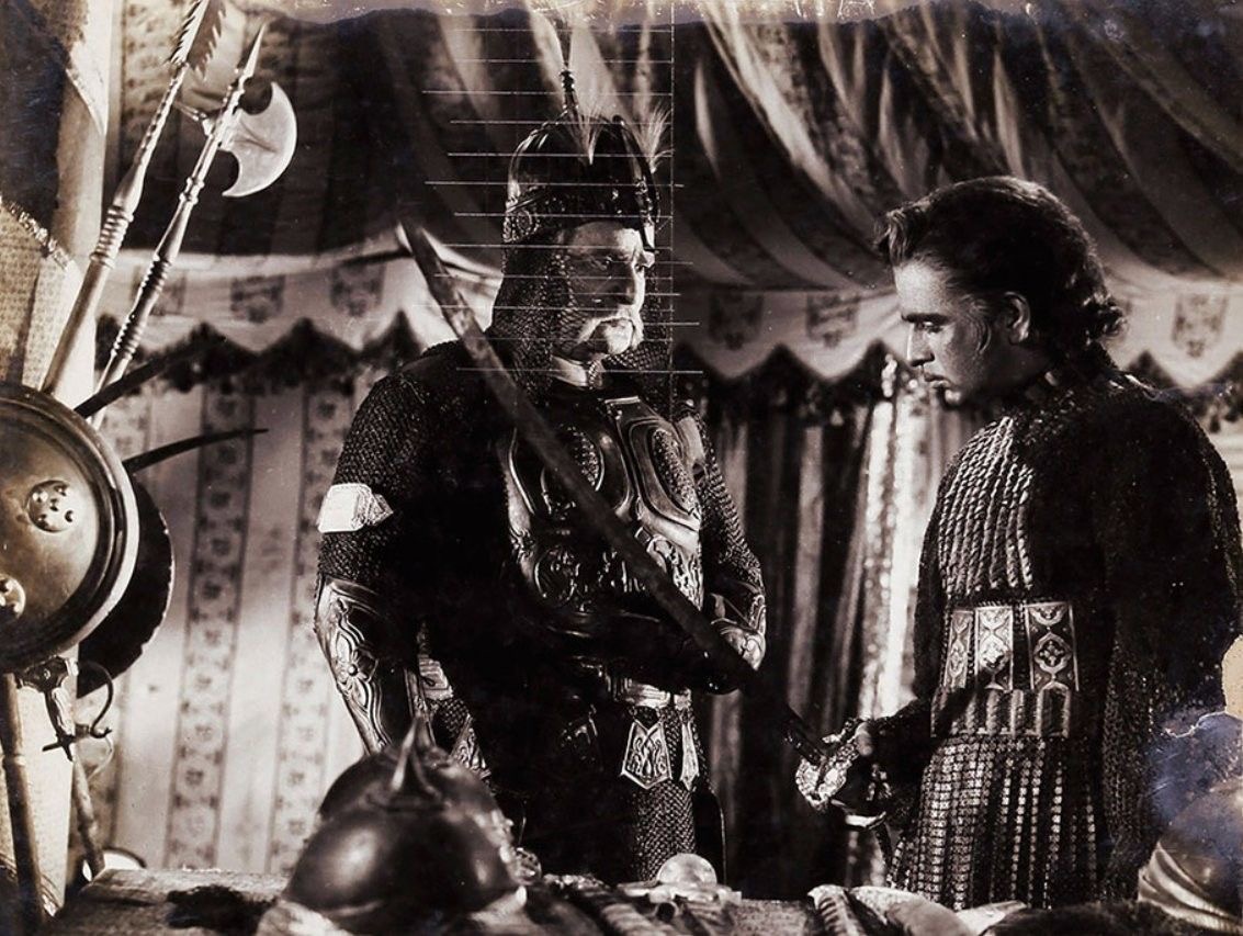 Prithviraj Kapoor and Dilip Kumar in Mughal-E-Azam (1960)