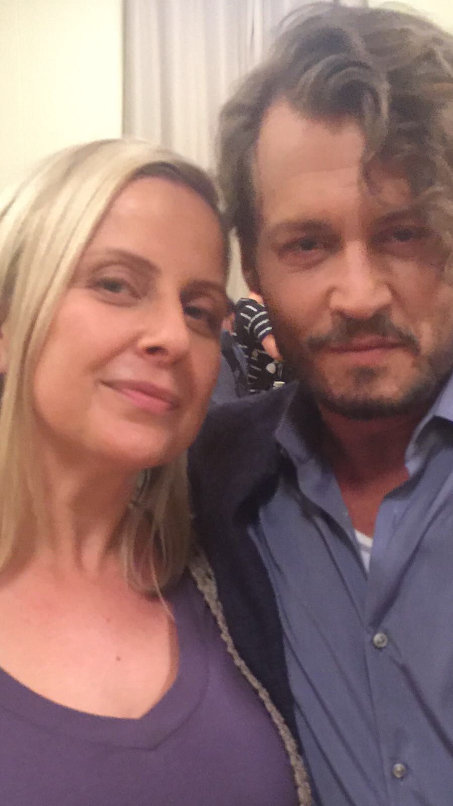 Johnny Depp and Deb Podowski on the set of The Professor. This is the second project the two actors have worked on together.