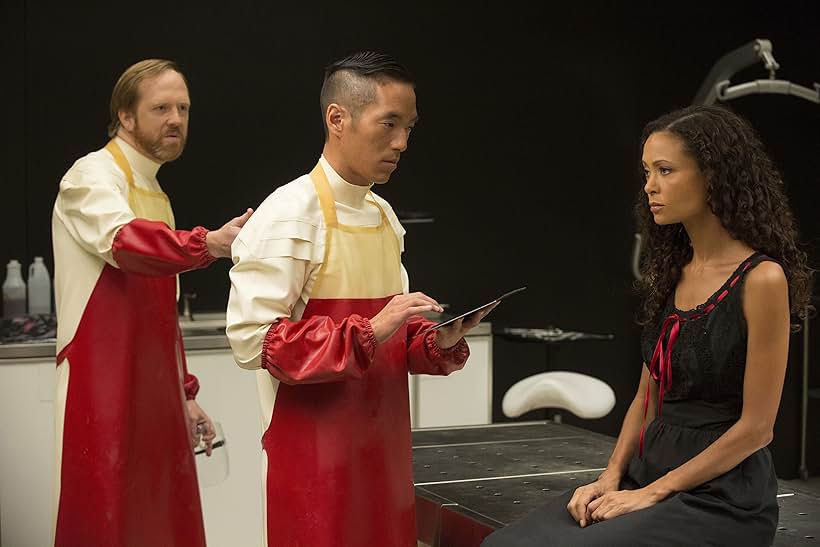 Thandiwe Newton, Leonardo Nam, and Ptolemy Slocum in Westworld (2016)