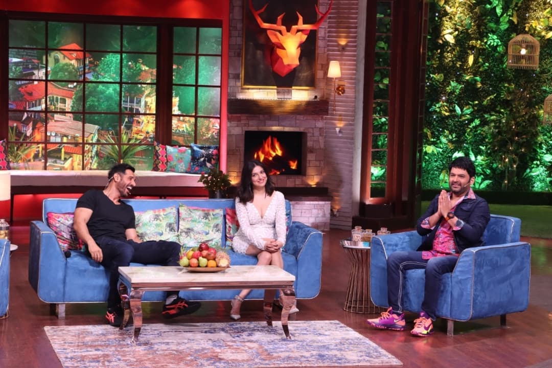 John Abraham, Divya Khossla, and Kapil Sharma in John Abraham and Divya Khosla Kumar (2021)