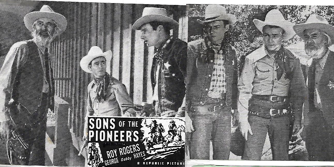 Roy Rogers, Pat Brady, and George 'Gabby' Hayes in Sons of the Pioneers (1942)