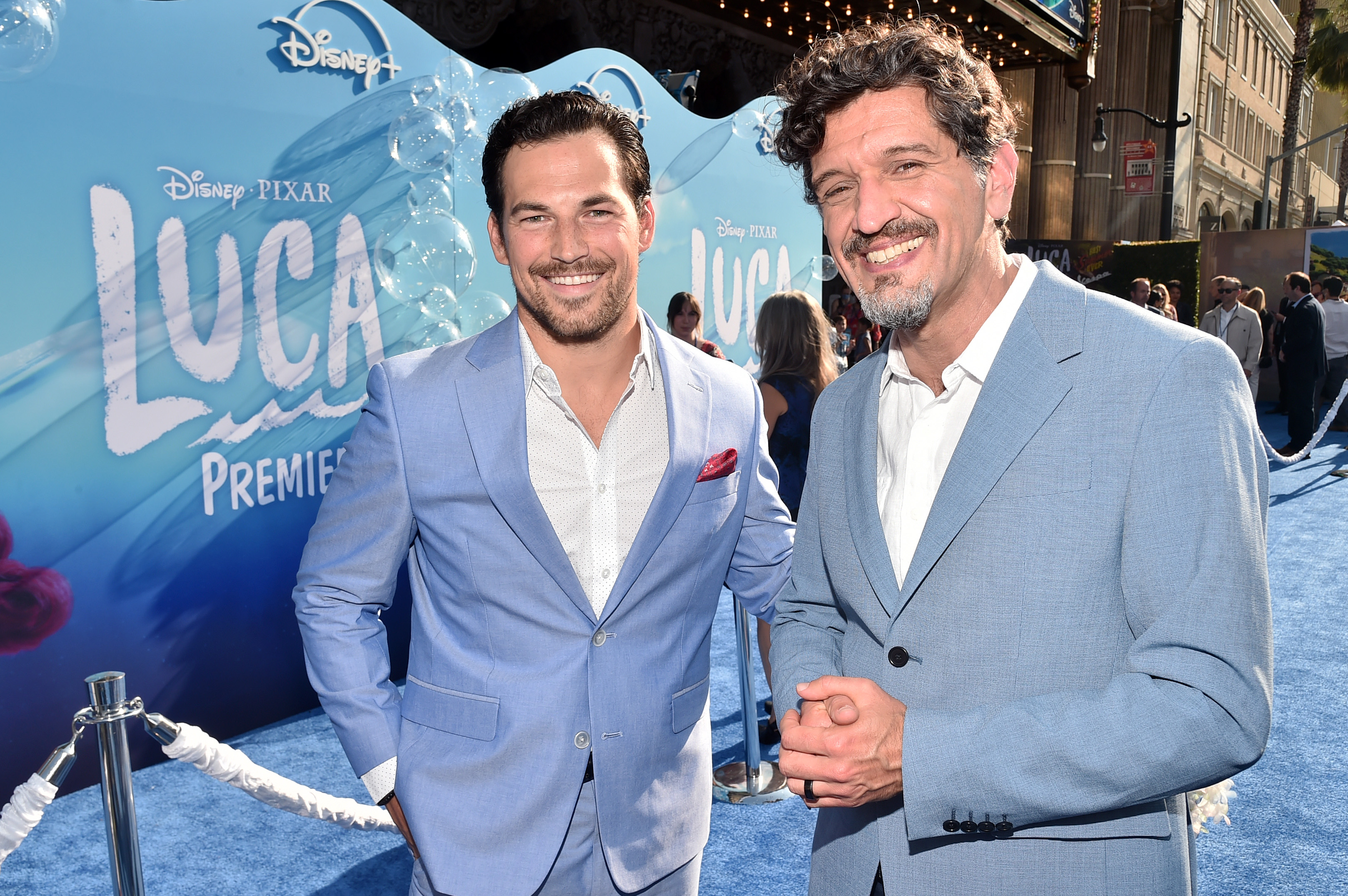 Enrico Casarosa and Giacomo Gianniotti at an event for Luca (2021)