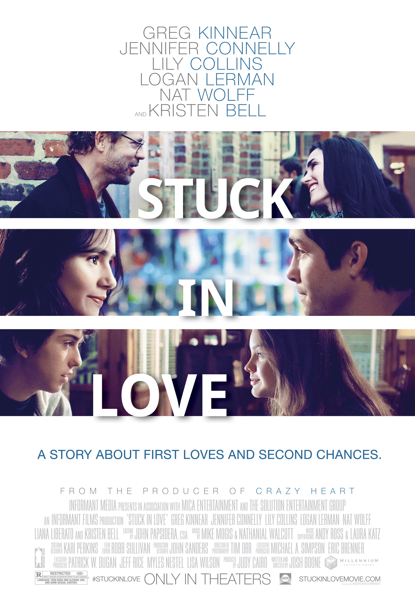 Jennifer Connelly, Greg Kinnear, Logan Lerman, Nat Wolff, Liana Liberato, and Lily Collins in Stuck in Love. (2012)