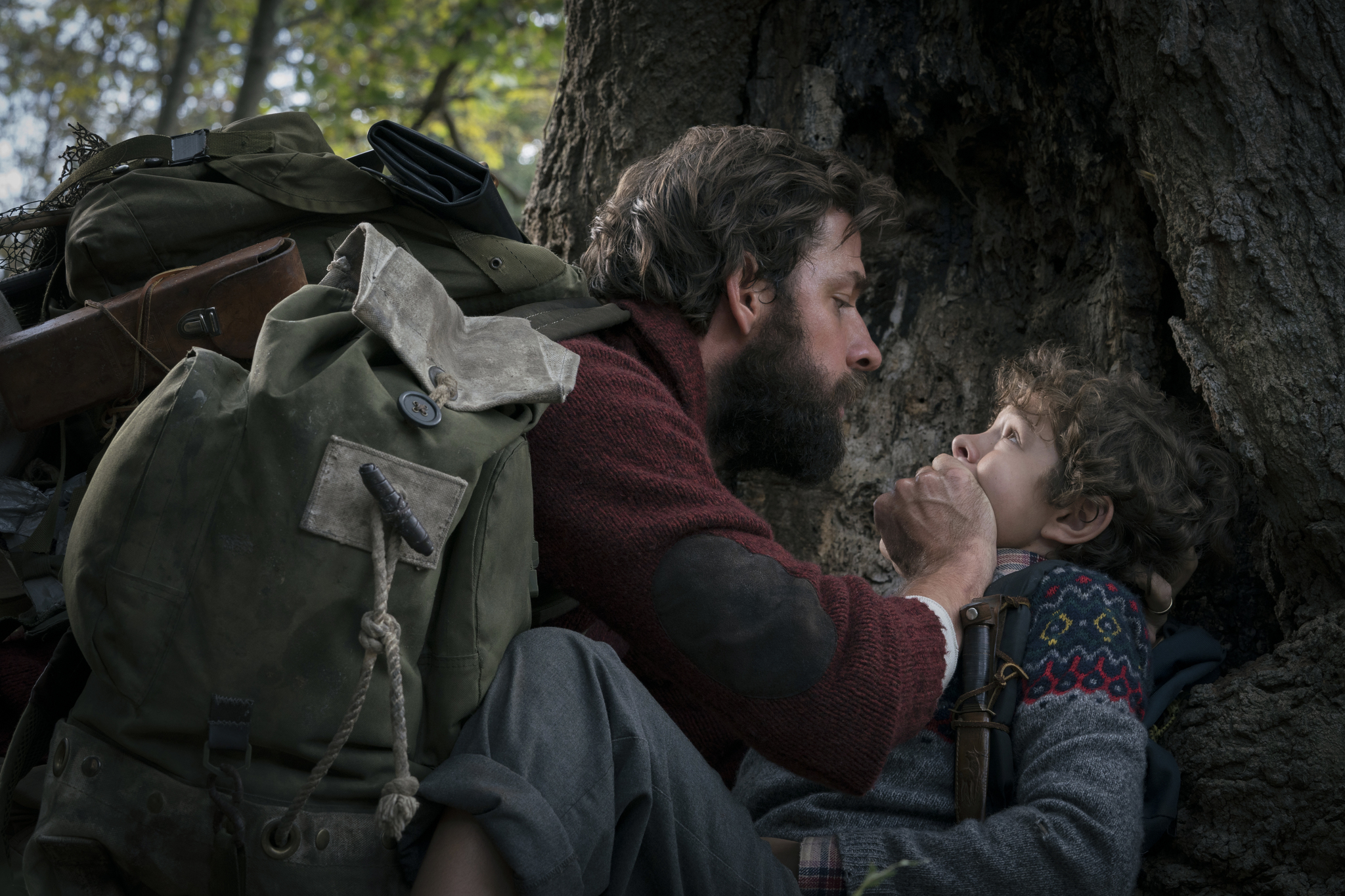 John Krasinski and Noah Jupe in A Quiet Place (2018)