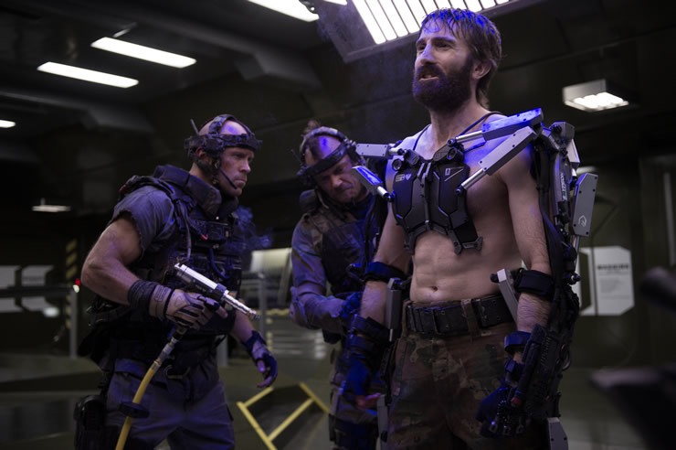 Josh Blacker, Brandon Auret, and Sharlto Copley in Elysium (2013)