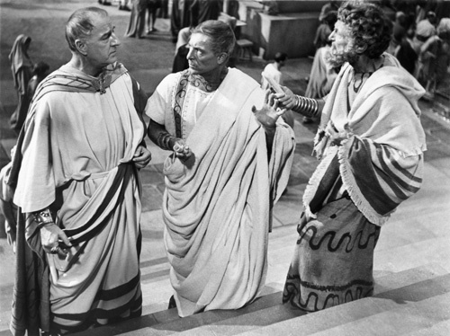 Louis Calhern, Morgan Farley, and John Hoyt in Julius Caesar (1953)