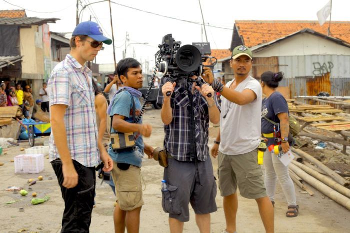 Corey Pearson on set in Jakarta filming Message Man 