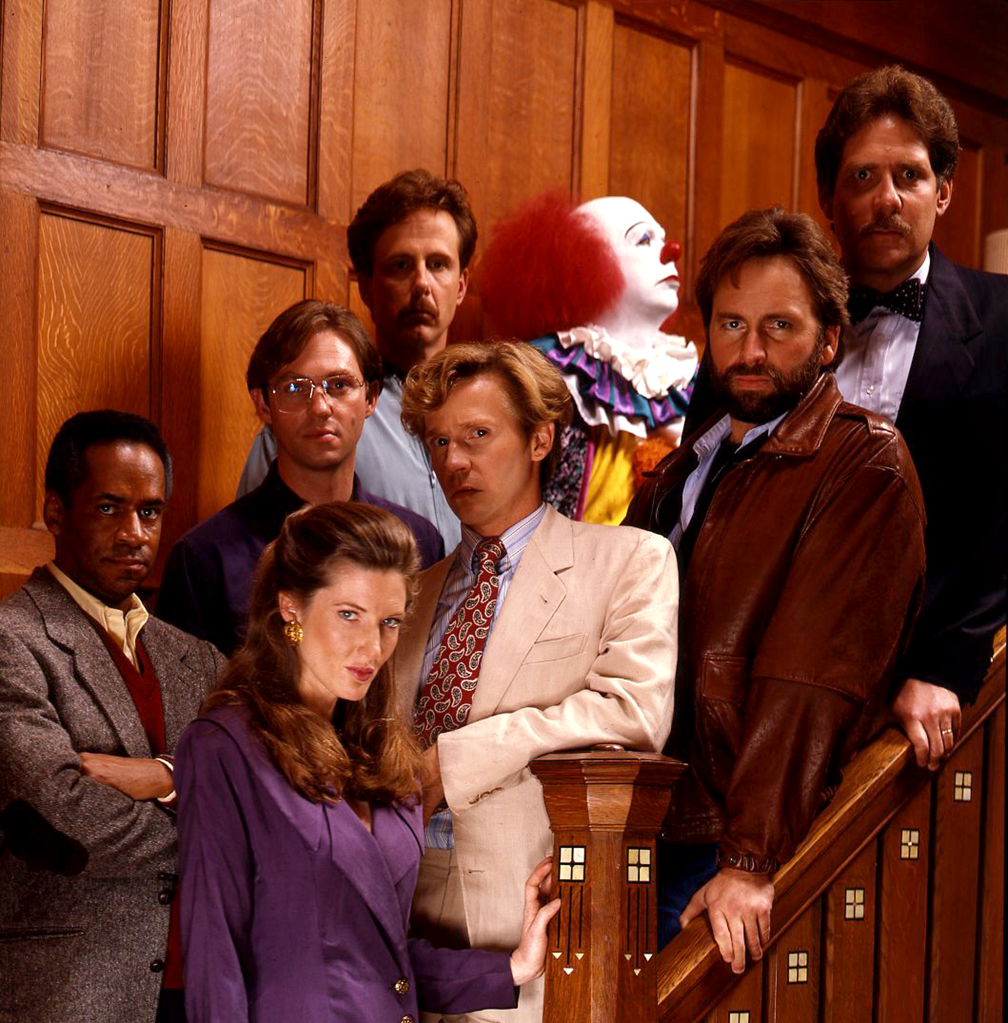 Tim Curry, John Ritter, Annette O'Toole, Richard Thomas, Tim Reid, Harry Anderson, Dennis Christopher, and Richard Masur in It (1990)