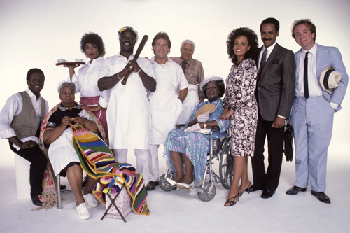 Tim Reid, Tony Burton, Virginia Capers, Robert Harper, Charles Lampkin, Daphne Reid, Francesca P. Roberts, William Thomas Jr., and Frances E. Williams in Frank's Place (1987)