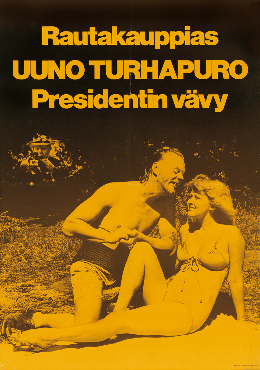 Vesa-Matti Loiri, Liisa Paatso, and Simo Salminen in Rautakauppias Uuno Turhapuro, presidentin vävy (1978)