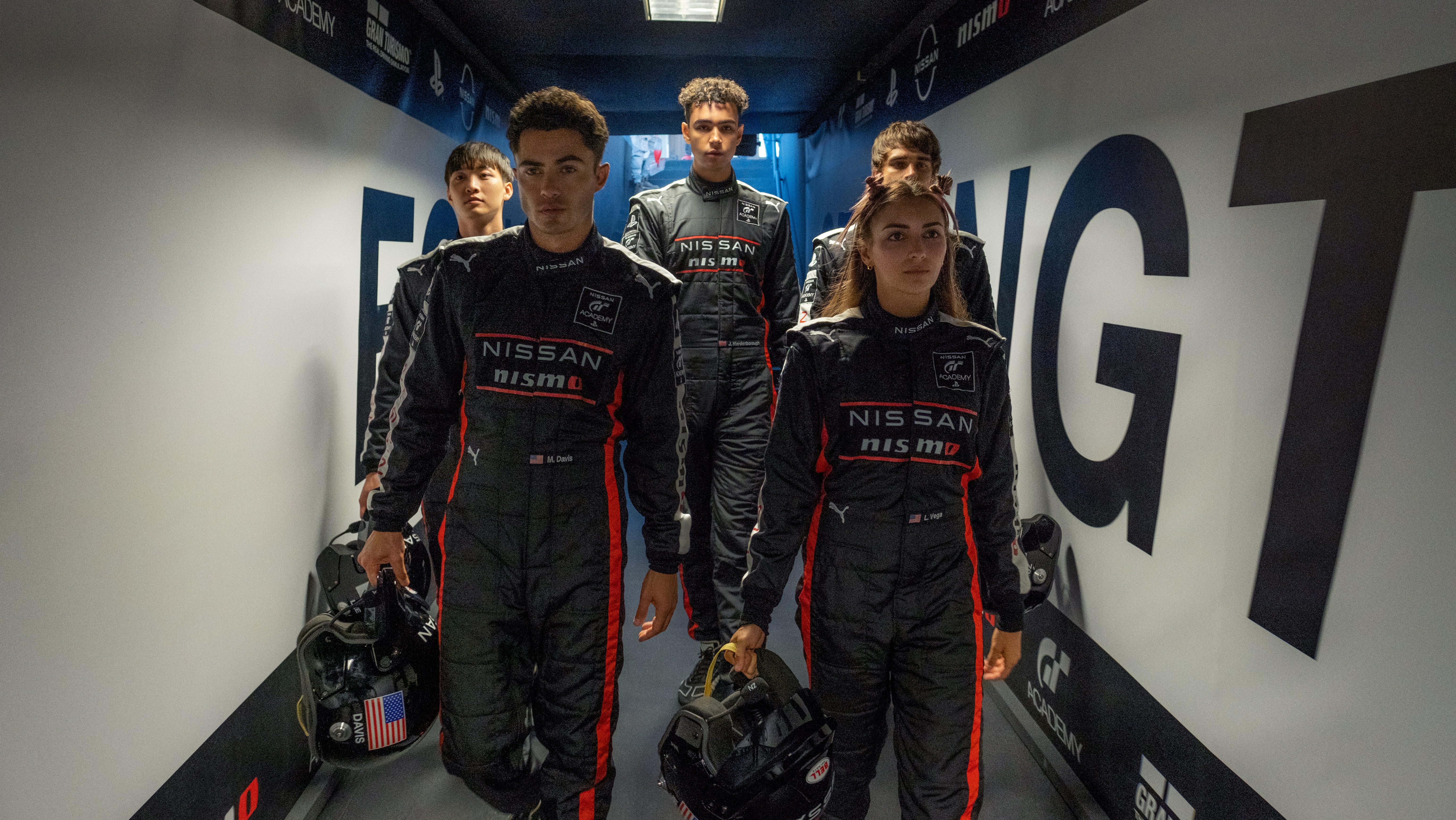 Pepe Barroso, Sang Heon Lee, Emelia Hartford, Archie Madekwe, and Darren Barnet in Gran Turismo (2023)