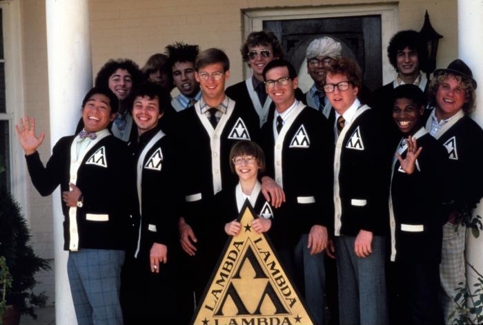 Anthony Edwards, Robert Carradine, Curtis Armstrong, Timothy Busfield, Andrew Cassese, David Moskowitz, Larry B. Scott, and Brian Tochi in Revenge of the Nerds (1984)