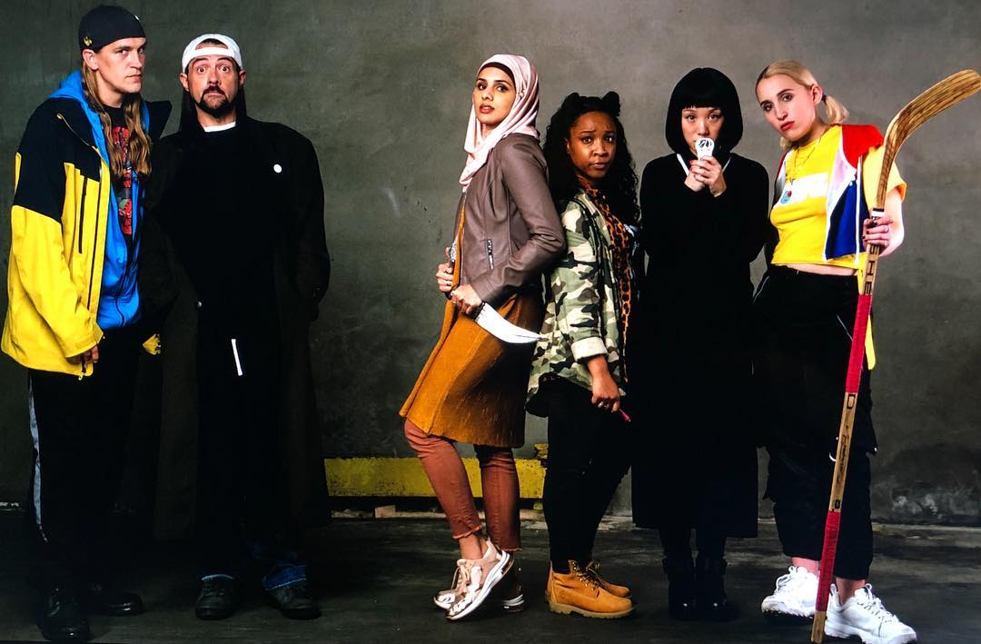 Jason Mewes, Kevin Smith, Aparna Brielle, Treshelle Edmond, Alice Wen, and Harley Quinn Smith in Jay and Silent Bob Reboot