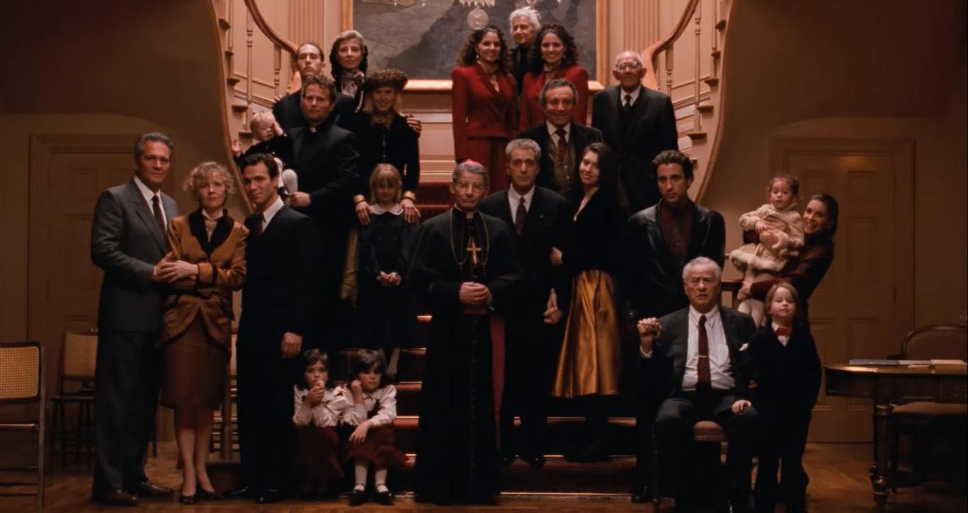 Al Pacino, Andy Garcia, Diane Keaton, Sofia Coppola, Talia Shire, Franc D'Ambrosio, Al Martino, and Eli Wallach in The Godfather Part III (1990)