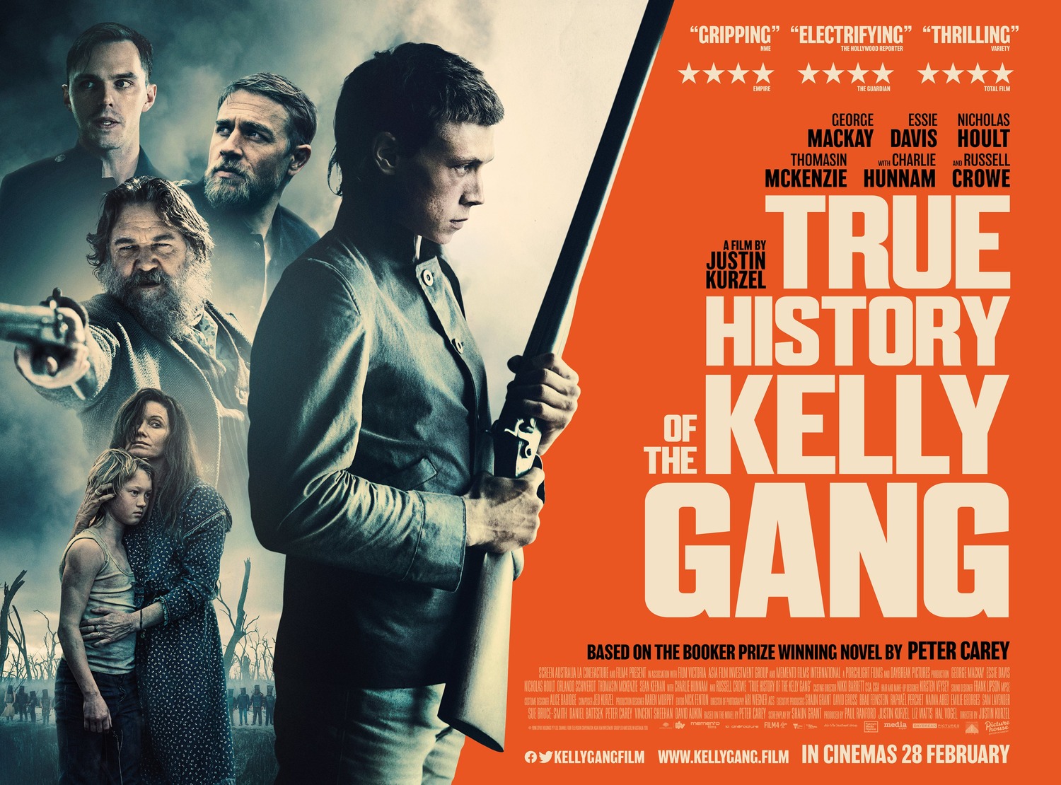 Russell Crowe, Essie Davis, Nicholas Hoult, Charlie Hunnam, George MacKay, and Orlando Schwerdt in True History of the Kelly Gang (2019)