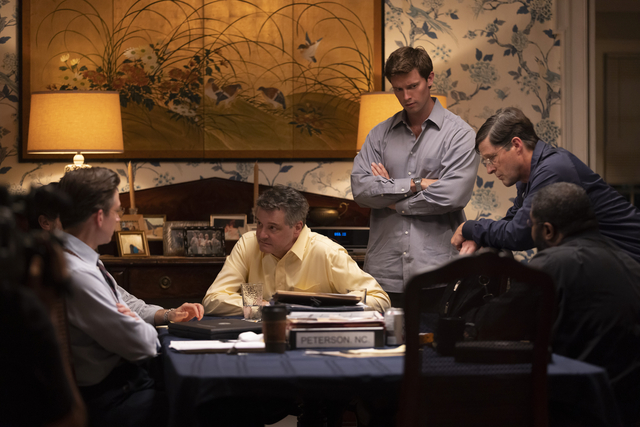 Colin Firth, Tim Guinee, Justice Leak, and Patrick Schwarzenegger in The Staircase (2022)