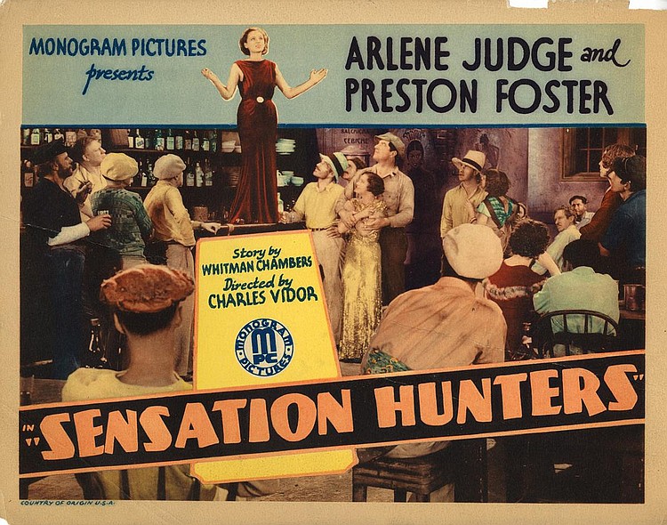 Finis Barton, Marion Burns, Preston Foster, Arline Judge, Kenneth MacKenna, Frank Moran, and Jack Pennick in Sensation Hunters (1933)