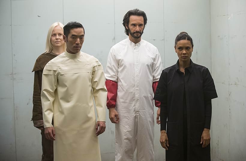 Thandiwe Newton, Rodrigo Santoro, Leonardo Nam, and Ingrid Bolsø Berdal in Westworld (2016)